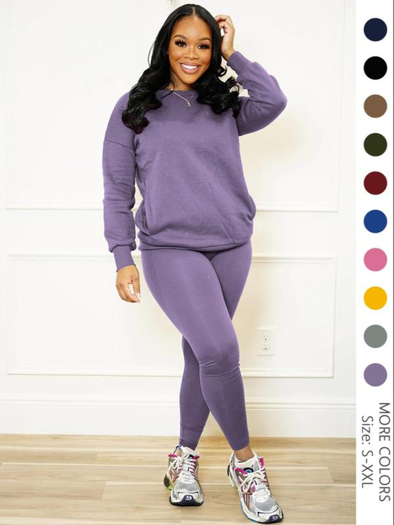 Drop Shoulder Sweatshirt & Elastic Waist Pants Set