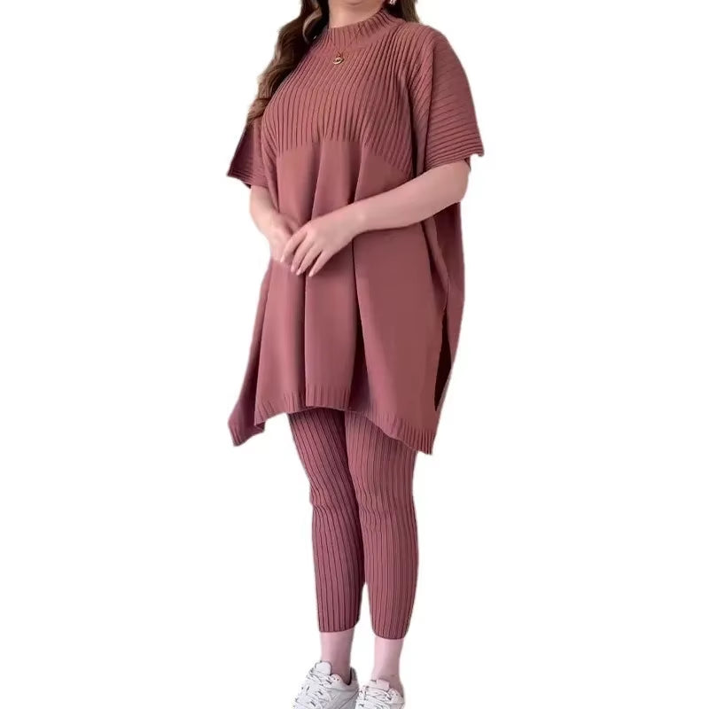 Golden Hour Luxe: Autumn Knit Batwing Top & Casual Pant Set