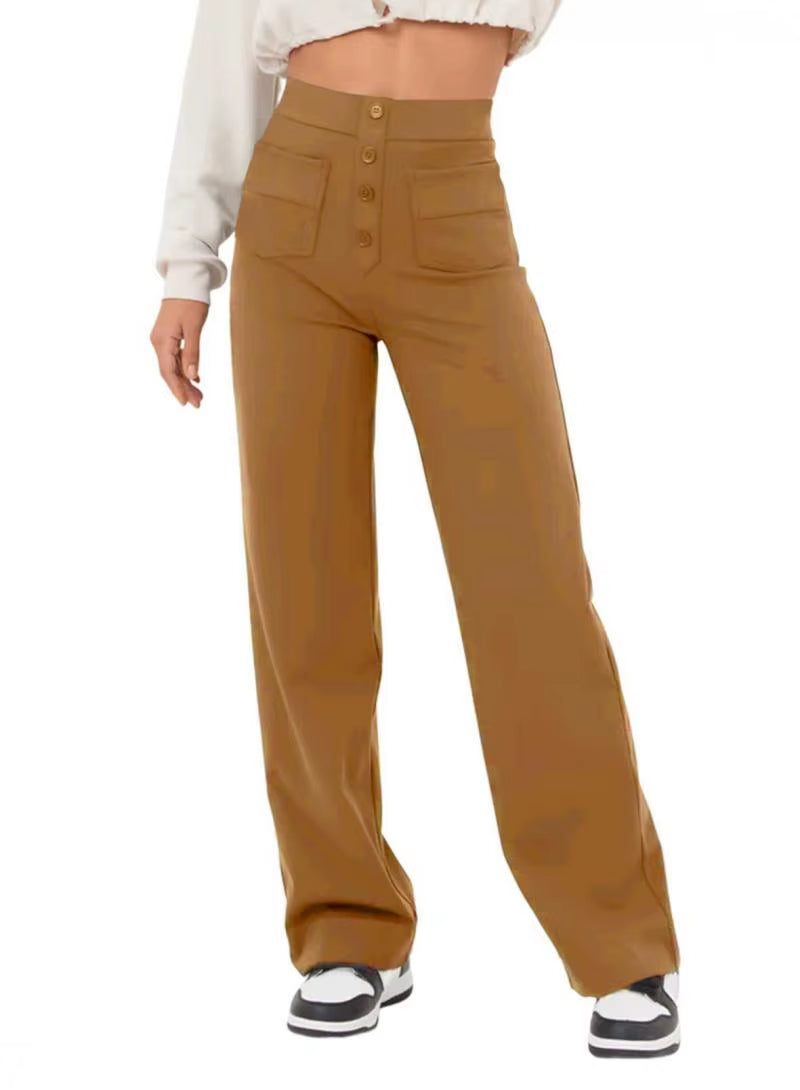 Cloudease™ High-Waist Wide Leg Summer Pants – Soft, Comfortable Fit with Elastic Waist and Button Closure for Effortless Style