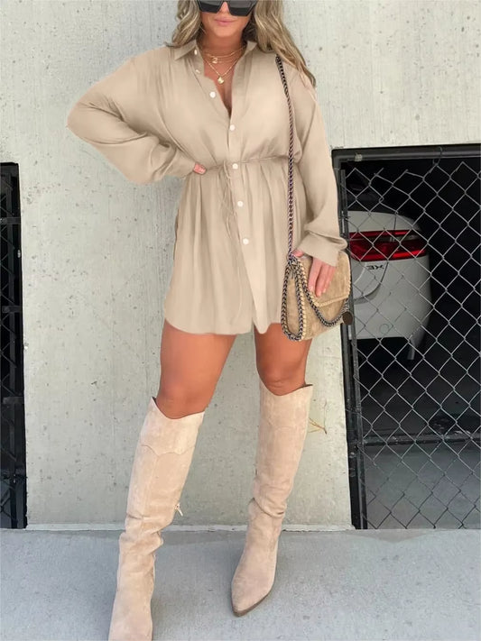 Chic & Trendy Lace-Up Waist Long Sleeve Jumpsuit for Women - Perfect for Spring & Summer Vibes!