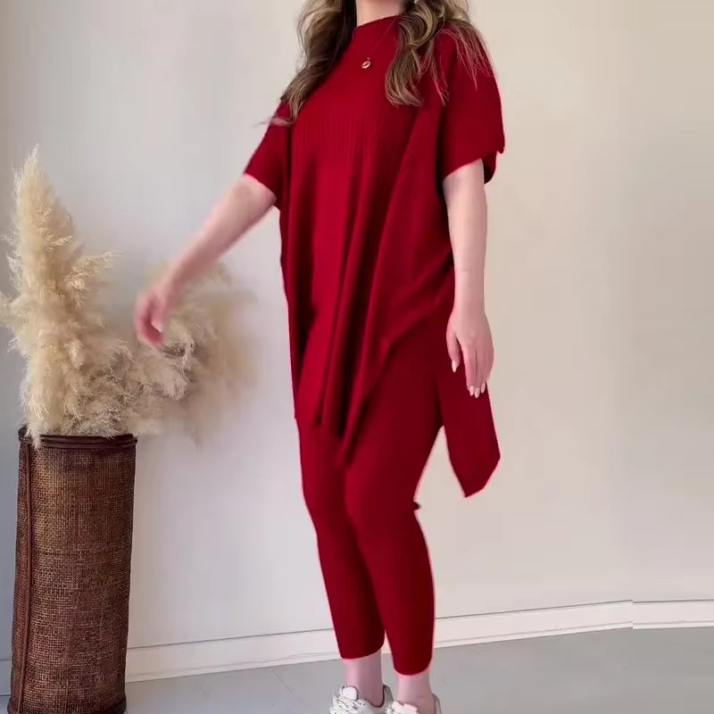 Golden Hour Luxe: Autumn Knit Batwing Top & Casual Pant Set